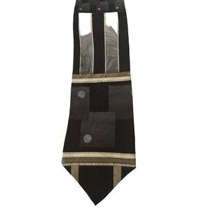 Conte di Milan Geometric Pattern Neck Men's Tie 100%  Silk 56" Long Black/Silver